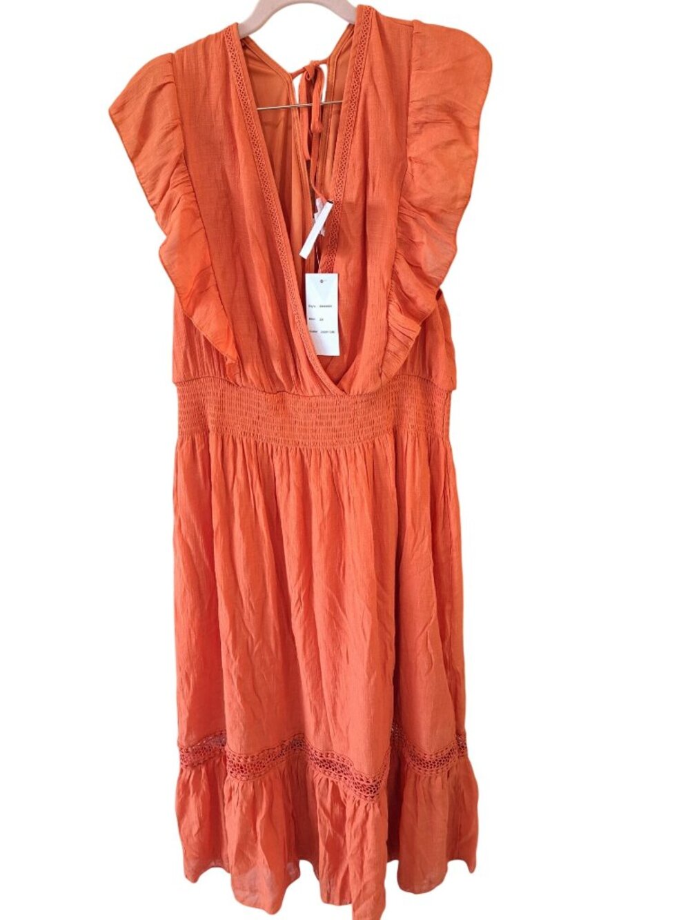 NWT 2XL Kings Road Orange Maxi Dress Ruffle Sleeves Smocked Waist Crochet Hem - Picture 1 of 16